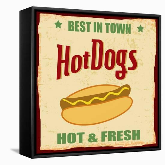 Vintage Hot Dog Grunge Poster-radubalint-Framed Stretched Canvas