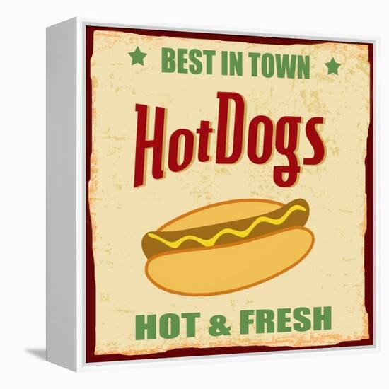 Vintage Hot Dog Grunge Poster-radubalint-Framed Stretched Canvas