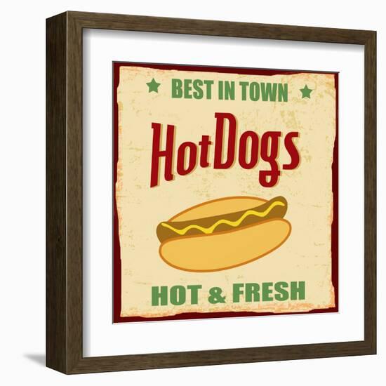 Vintage Hot Dog Grunge Poster-radubalint-Framed Art Print