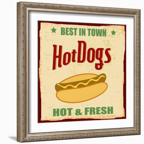 Vintage Hot Dog Grunge Poster-radubalint-Framed Art Print