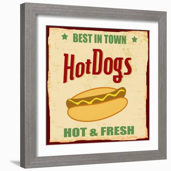 Vintage Hot Dog Grunge Poster-radubalint-Framed Art Print