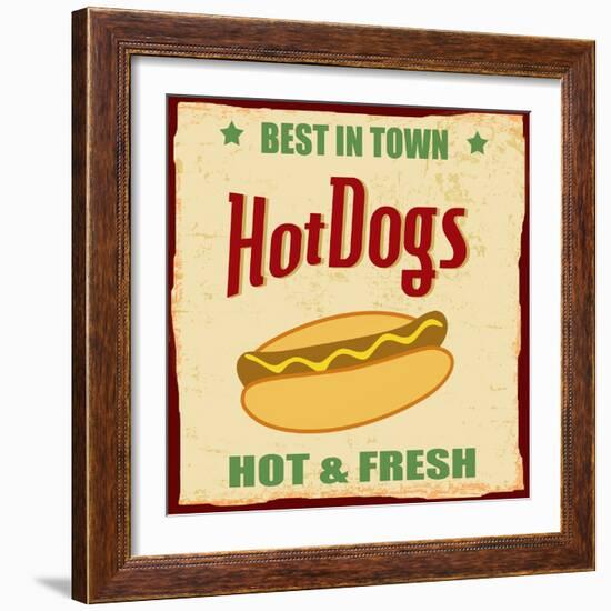 Vintage Hot Dog Grunge Poster-radubalint-Framed Art Print