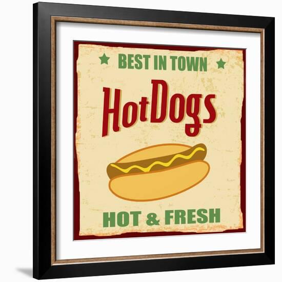 Vintage Hot Dog Grunge Poster-radubalint-Framed Art Print