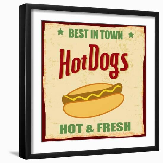 Vintage Hot Dog Grunge Poster-radubalint-Framed Art Print