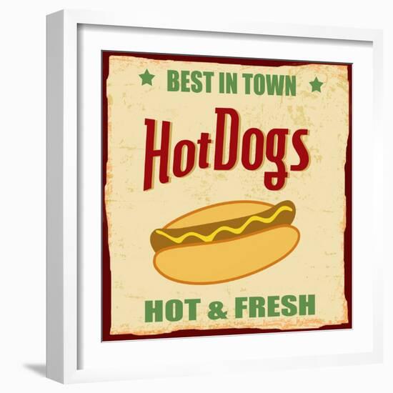 Vintage Hot Dog Grunge Poster-radubalint-Framed Art Print