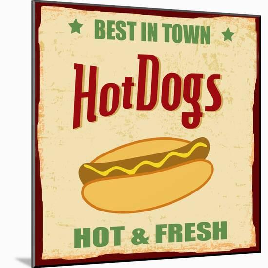 Vintage Hot Dog Grunge Poster-radubalint-Mounted Art Print