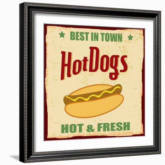 Vintage Hot Dog Grunge Poster-radubalint-Framed Art Print