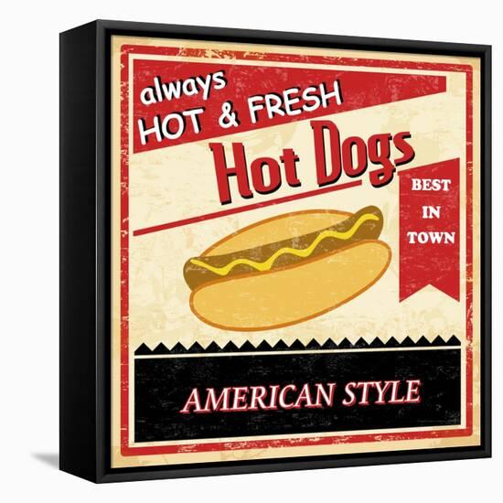 Vintage Hot Dog Grunge Poster-radubalint-Framed Stretched Canvas