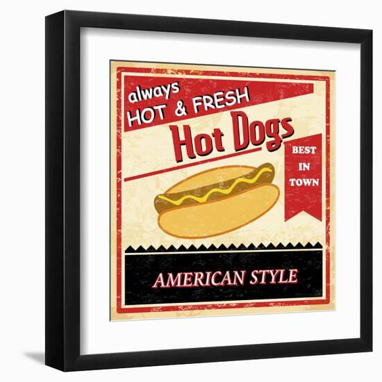 Vintage Hot Dog Grunge Poster-radubalint-Framed Art Print