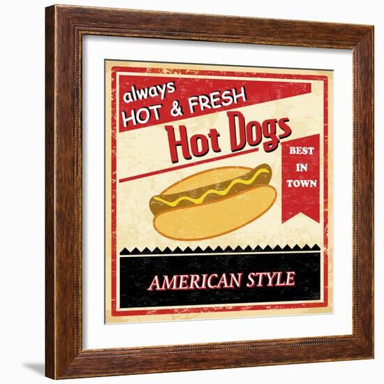 Vintage Hot Dog Grunge Poster-radubalint-Framed Art Print