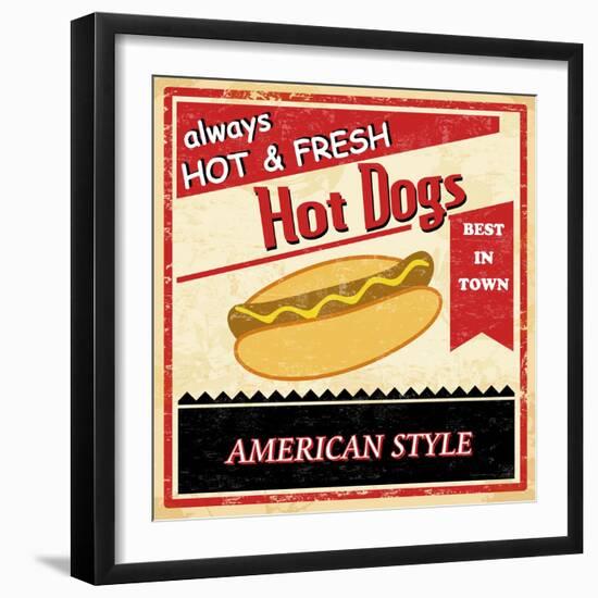 Vintage Hot Dog Grunge Poster-radubalint-Framed Art Print