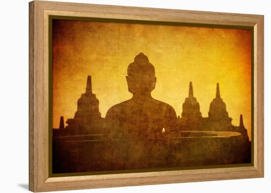 Vintage Image Of Buddha Statue At Borobudur Temple, Java, Indonesia-javarman-Framed Stretched Canvas