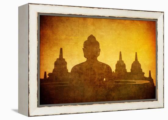 Vintage Image Of Buddha Statue At Borobudur Temple, Java, Indonesia-javarman-Framed Stretched Canvas