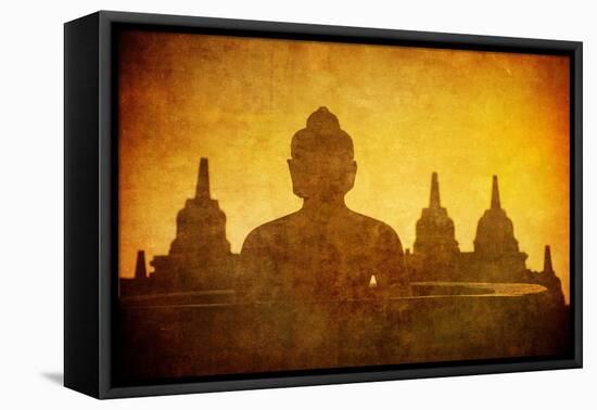 Vintage Image Of Buddha Statue At Borobudur Temple, Java, Indonesia-javarman-Framed Stretched Canvas