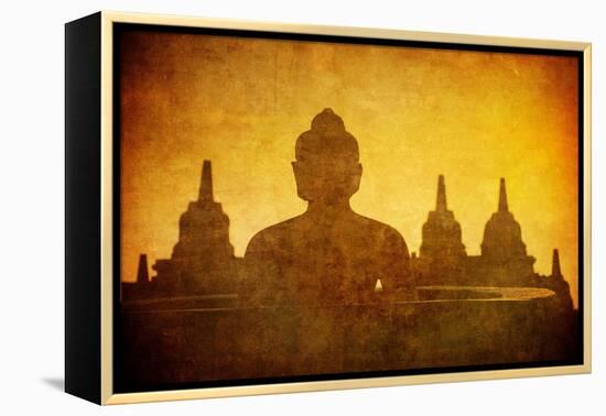 Vintage Image Of Buddha Statue At Borobudur Temple, Java, Indonesia-javarman-Framed Stretched Canvas