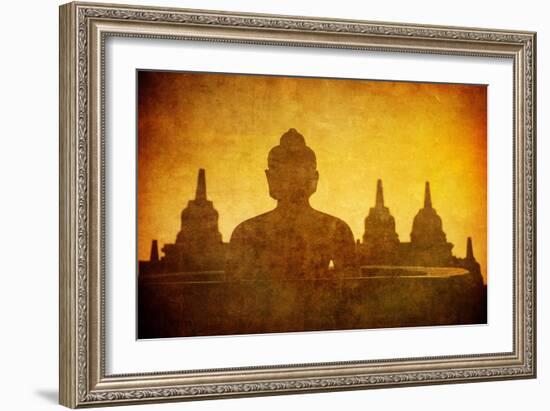 Vintage Image Of Buddha Statue At Borobudur Temple, Java, Indonesia-javarman-Framed Art Print