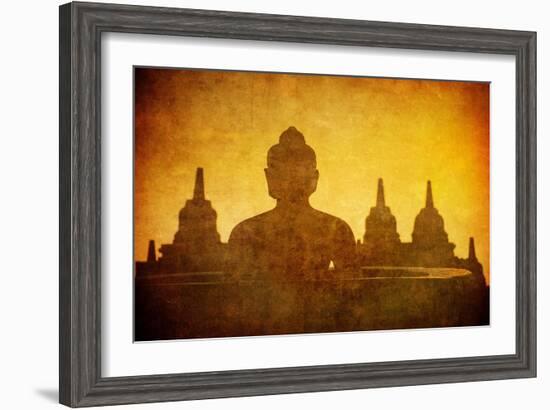 Vintage Image Of Buddha Statue At Borobudur Temple, Java, Indonesia-javarman-Framed Art Print