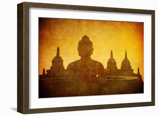 Vintage Image Of Buddha Statue At Borobudur Temple, Java, Indonesia-javarman-Framed Art Print