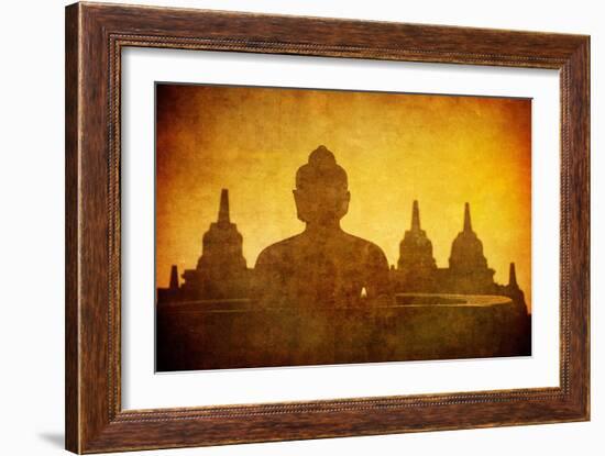 Vintage Image Of Buddha Statue At Borobudur Temple, Java, Indonesia-javarman-Framed Art Print