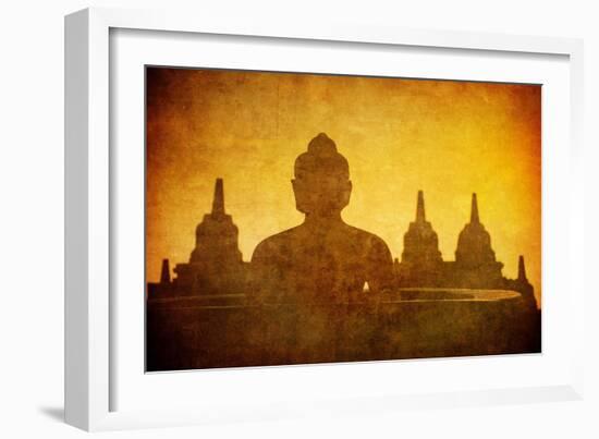 Vintage Image Of Buddha Statue At Borobudur Temple, Java, Indonesia-javarman-Framed Art Print