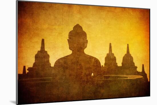 Vintage Image Of Buddha Statue At Borobudur Temple, Java, Indonesia-javarman-Mounted Art Print