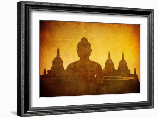 Vintage Image Of Buddha Statue At Borobudur Temple, Java, Indonesia-javarman-Framed Art Print
