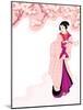 Vintage Japanese Geisha Enjoying Cherry Tree Blossom-sahua d-Mounted Photographic Print