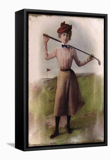 Vintage Lady Golfer-null-Framed Premier Image Canvas