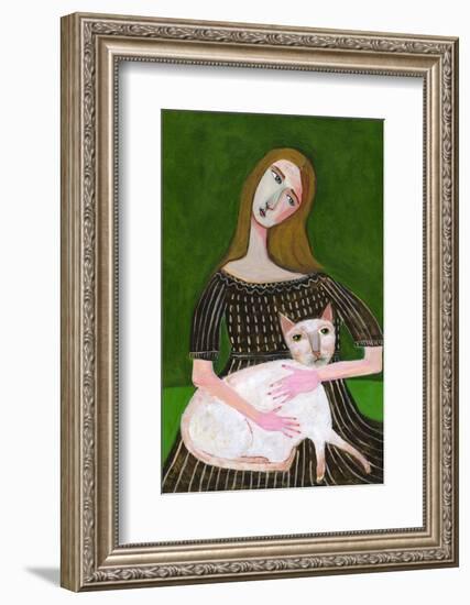 Vintage Lady with White Cat-Sharyn Bursic-Framed Photographic Print