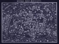 1920 Pocket Map of Paris Blueprint style-Vintage Lavoie-Giclee Print