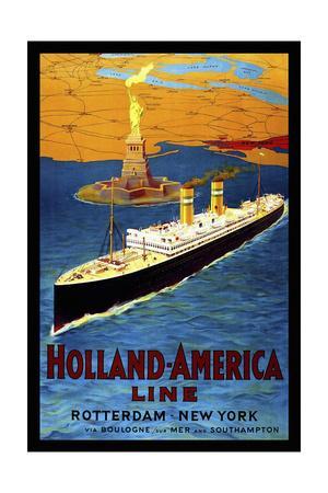 20x28 1920s Holland-America Line Vintage Style Ocean Liner Travel Poster