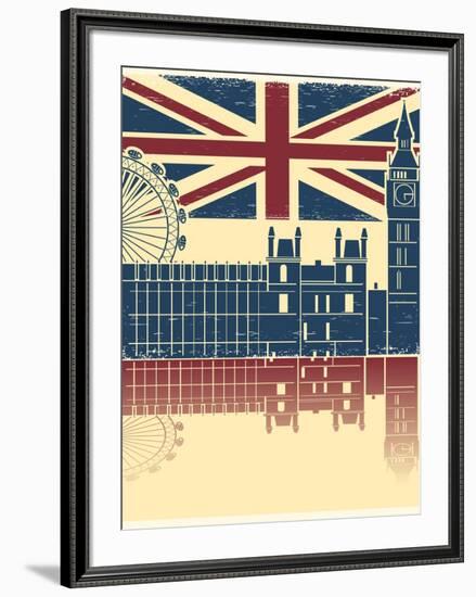 Vintage London Poster On Old Background Texture With England Flag-GeraKTV-Framed Art Print