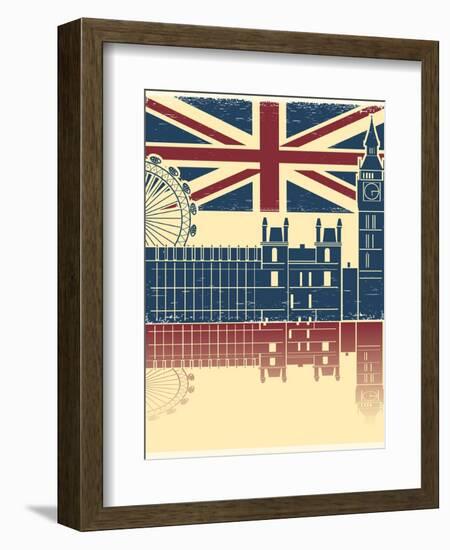 Vintage London Poster On Old Background Texture With England Flag-GeraKTV-Framed Art Print