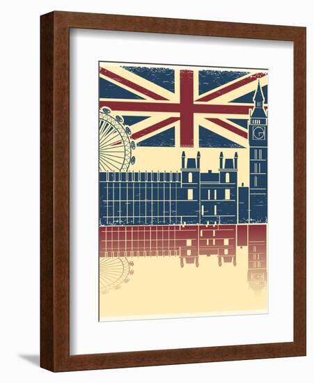 Vintage London Poster On Old Background Texture With England Flag-GeraKTV-Framed Art Print