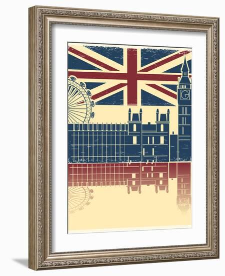 Vintage London Poster On Old Background Texture With England Flag-GeraKTV-Framed Art Print