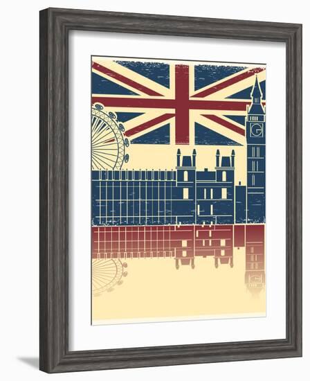 Vintage London Poster On Old Background Texture With England Flag-GeraKTV-Framed Art Print