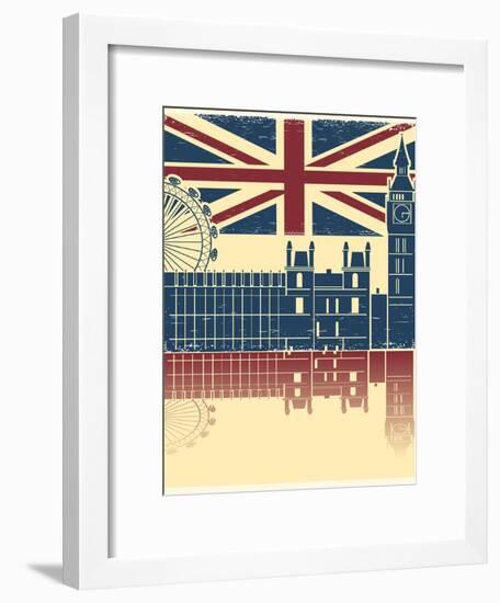 Vintage London Poster On Old Background Texture With England Flag-GeraKTV-Framed Art Print