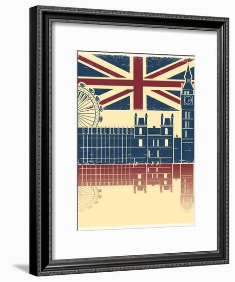 Vintage London Poster On Old Background Texture With England Flag-GeraKTV-Framed Art Print