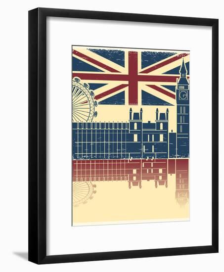 Vintage London Poster On Old Background Texture With England Flag-GeraKTV-Framed Art Print
