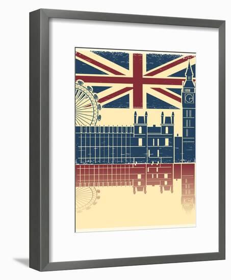 Vintage London Poster On Old Background Texture With England Flag-GeraKTV-Framed Art Print