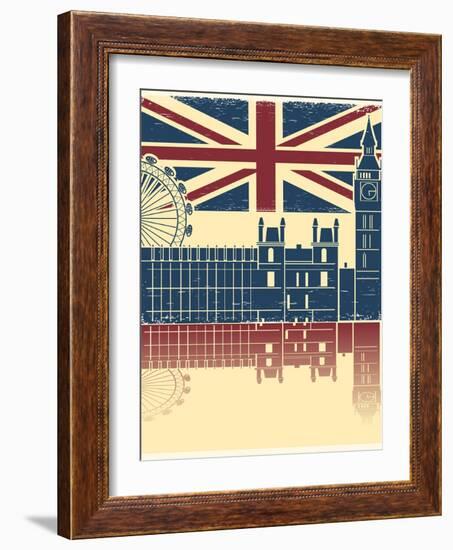 Vintage London Poster On Old Background Texture With England Flag-GeraKTV-Framed Art Print