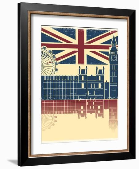 Vintage London Poster On Old Background Texture With England Flag-GeraKTV-Framed Art Print