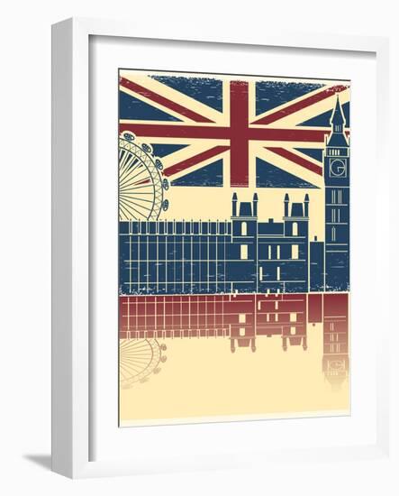 Vintage London Poster On Old Background Texture With England Flag-GeraKTV-Framed Art Print