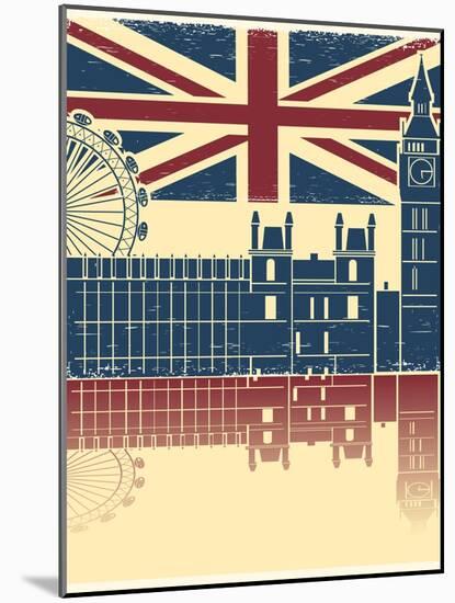 Vintage London Poster On Old Background Texture With England Flag-GeraKTV-Mounted Art Print