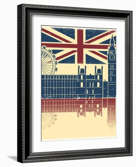 Vintage London Poster On Old Background Texture With England Flag-GeraKTV-Framed Art Print