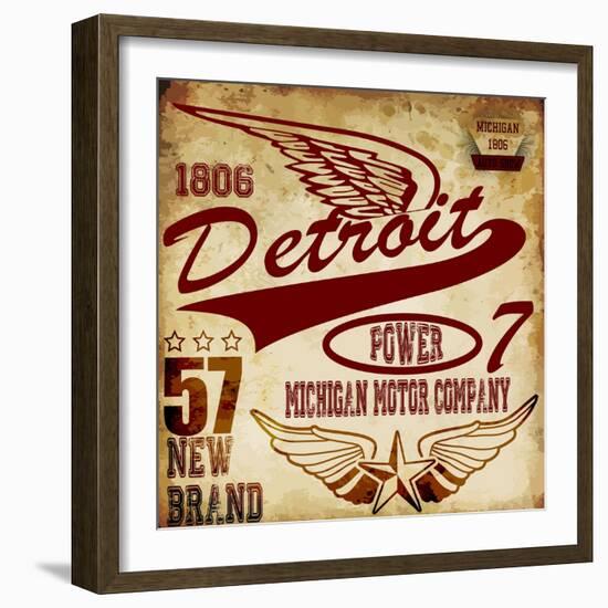 Vintage Man T Shirt Graphic Design about Detroit-emeget-Framed Art Print
