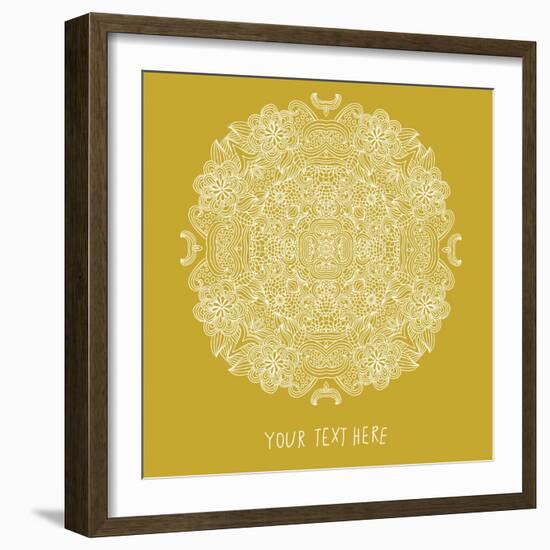 Vintage Mandala Element. Stylish Vector Card in Ocher Colors-smilewithjul-Framed Art Print