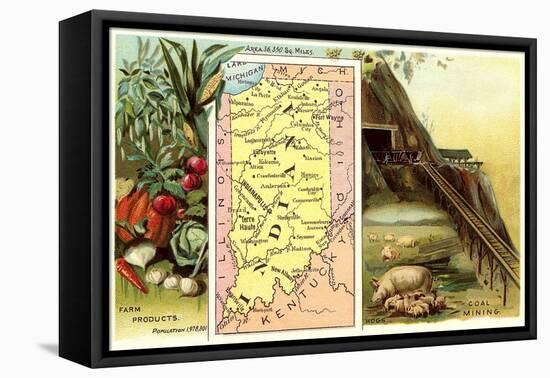 Vintage Map, Agriculture, Mining-null-Framed Stretched Canvas