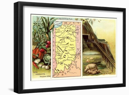 Vintage Map, Agriculture, Mining-null-Framed Art Print
