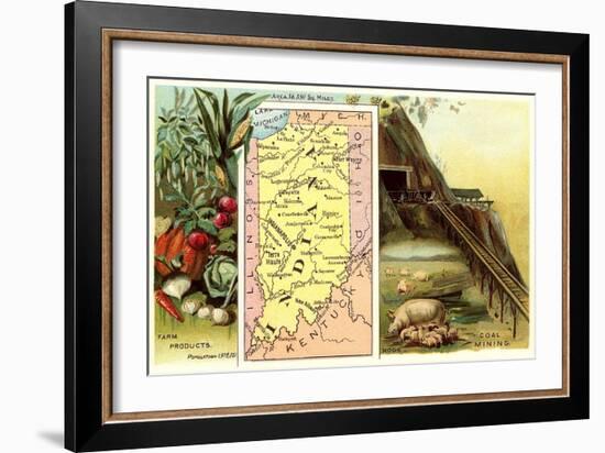 Vintage Map, Agriculture, Mining-null-Framed Art Print